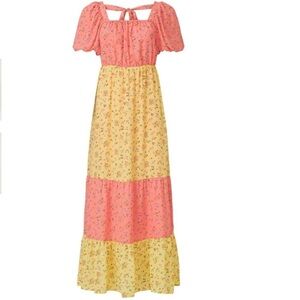 Color me Courtney cece Pink yellow floral maxi dress Sz 8 tiered